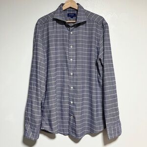 Eton Slim Fit Button-Up Shirt - Size Large, Navy Micro-Check, Made in Romania
